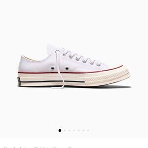 Converse All StarsClassic Low-Top Canvas Athletic Sneaker in White with Red Trim